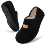 anluke slipper for women men slipper socks fuzzy house shoes rubber sole slip on soft lightweight non slip indoor/outdoor black