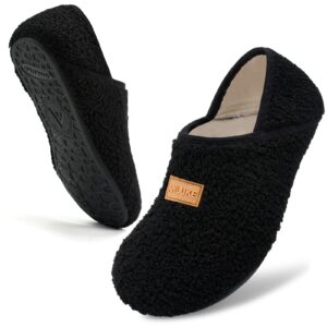 Home anluke slipper for women men slipper socks fuzzy house shoes rubber sole slip on soft lightweight non slip indoor/outdoor black