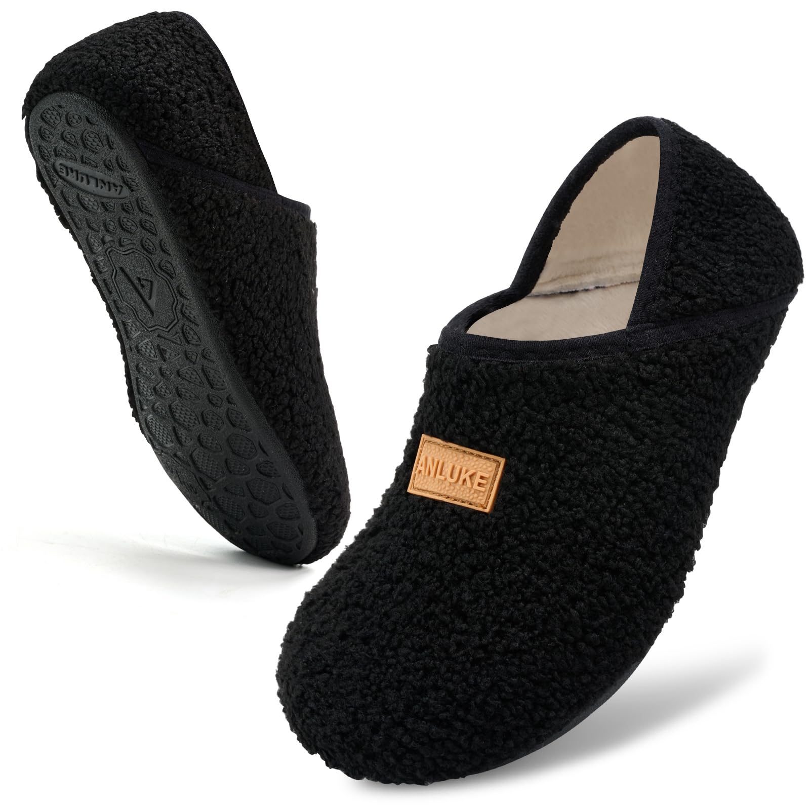 anluke slipper for women men slipper socks fuzzy house shoes rubber sole slip on soft lightweight non slip indoor/outdoor black anluke slipper for women men slipper socks fuzzy house shoes rubber sole slip on soft lightweight non slip indoor/outdoor black