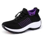 lookyno comfortable breathable women walking shoes slip on trainers women's orthopedic casual ladies shoe thick bottom black purple