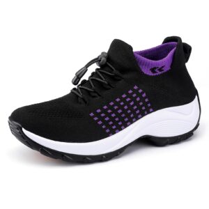 Home lookyno comfortable breathable women walking shoes slip on trainers women's orthopedic casual ladies shoe thick bottom black purple