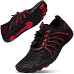 water shoes for women men, quick dry barefoot for workout, hiking, walking, yoga, and water sports, lightweight, non slip, athletic river shoes for outdoor sports and exercise black/red