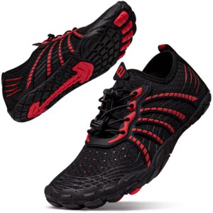 Home water shoes for women men, quick dry barefoot for workout, hiking, walking, yoga, and water sports, lightweight, non slip, athletic river shoes for outdoor sports and exercise black/red